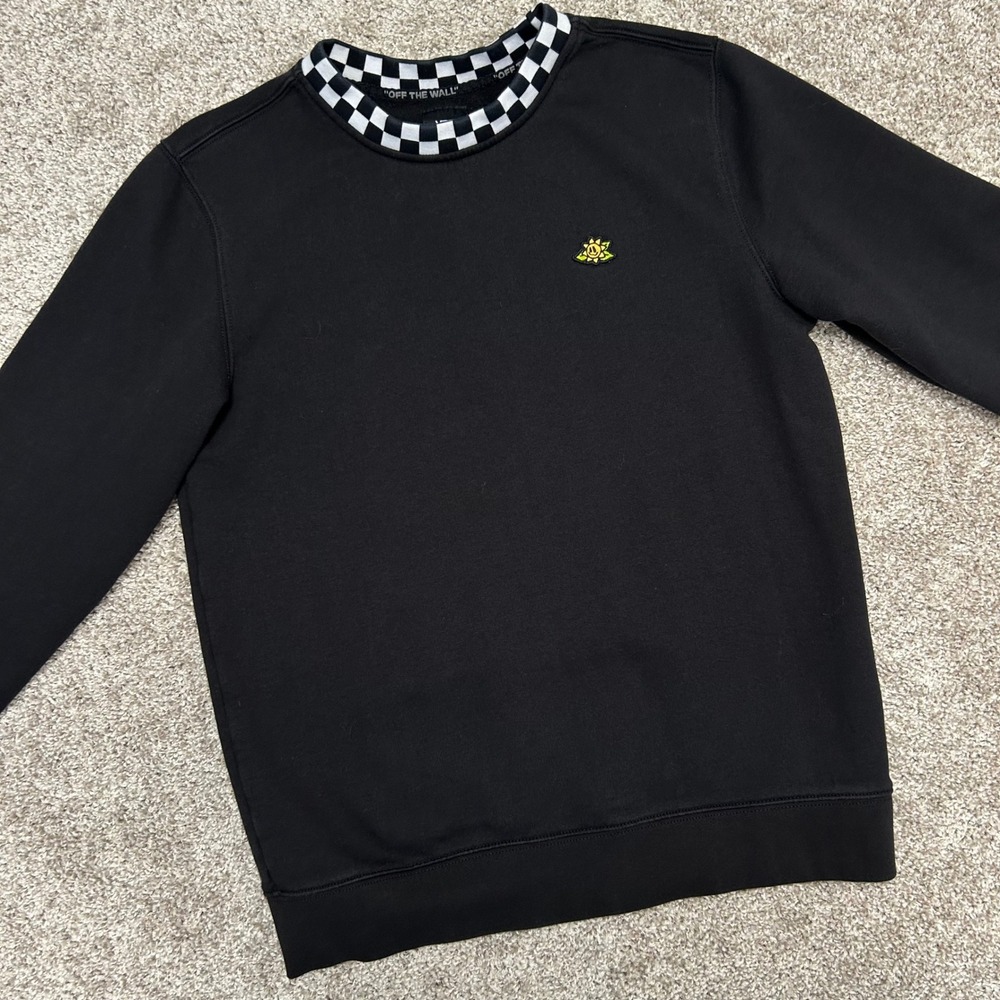 Vans Off‎ The Wall Men Size Small Black Sweatshirt Checkered Collar Pullover